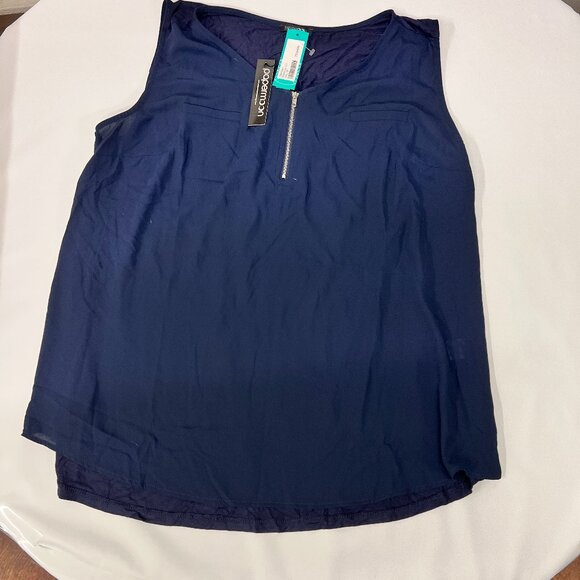 Papermoon Women's Plus 2X Bighton Quarter Zip Tank Top Sleeveless Blouse Navy Bl - Picture 1 of 9